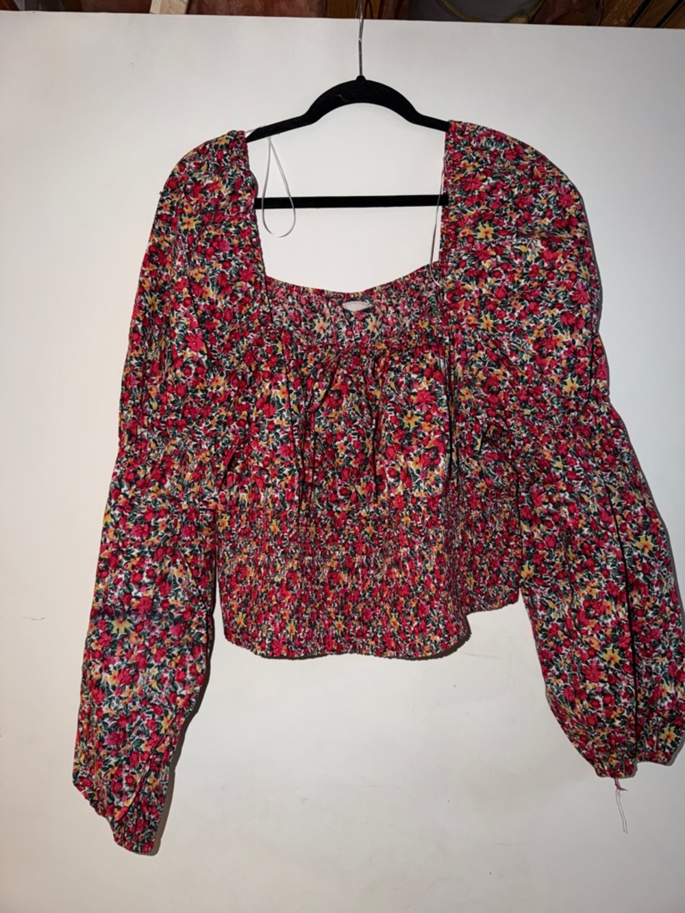 Floral Smocked Square-Neck Long Sleeve Top